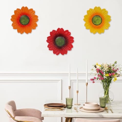 YEAHOME Sunflower Wall Decor - 9 inch Metal Flower Wall Art Decorations, Sunflower Yard Garden Decor Hanging for Kitchen, Bathroom, Bedroom,Handmade Gift for Home, Indoor or Outdoor (Set of 3) - Image 3