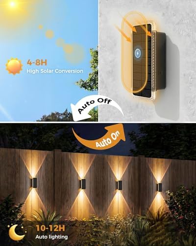 vighep Solar Fence Lights Outdoor 2 Pack, 5CCT(3000K-6000K) Up and Down Solar Wall Lights, IP65 Waterproof Dusk to Dawn Fence Lights Solar Powered for Patio, Porch, Backyard, Garage, Wall Decor - Image 4