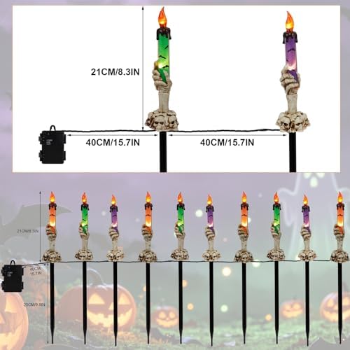 LJLNION Halloween Decorations, 10 Pack Tabletop Candle Lights with Skeleton Ghost Hand, Waterproof Lighted Yard Stakes, Battery Operated for Light Up Halloween Indoor/Outdoor Garden Decor - Image 3
