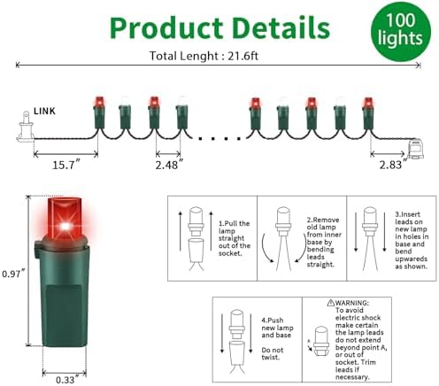 LAMPHOME Red White Valentine's String Lights 100LED 21.6FT Mini Fairy Light Green Wire Christmas Lights Plug in for Indoor & Outdoor Party Patio Bedroom Xmas Tree Garland Galentine's Day Decoration - Image 4
