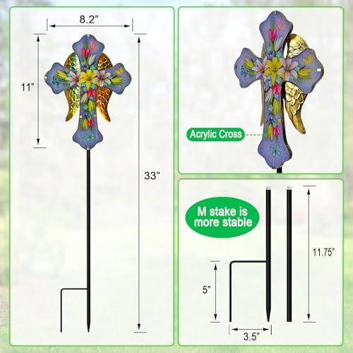Solar Cross Garden Stakes for Graves,Lily Cemetery Decorations Yard Patio Decor,Golden Angel Wings Cross Lights Outdoor,Remembrance Gifts - Image 7