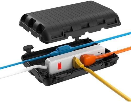 Outdoor Electrical Box(9.05x6.61x2.67inch), IP54 Waterproof Extension Cord Cover 9 Cable Entry Ports Connection Hider Box Safety Protector, Protect Plug, Holiday Light, Timer,and Power Strip, Black by logo