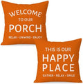 Outdoor Farmhouse Decorative Throw Pillow Covers 20x20 Inch Set of 2 Welcome to Our Porch This is Our Happy Place Orange Cushion Case Spring Fall Decoration for Patio Furniture Couch Decor by HERHOME