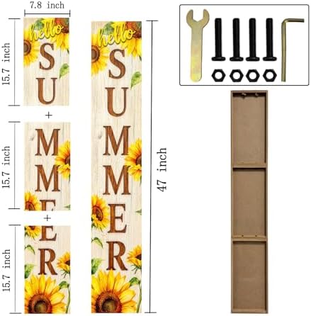 Hello Summer wooden porch sign Vertical hanging decorations Welcome sign front door standing Decorative sign 47x7.8Inch Sunflower pattern Suitable for Outside Decor - Image 3
