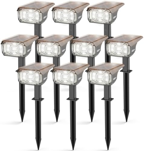 LEREKAM Solar Spot Lights,IP65 Waterproof 40 LED's Landscape Spotlights,3 Modes Outdoor Garden Lights, 360 Adjustable Lighting Angle, Solar Powered Wall Lights for Yard Porch 10 Pack by LEREKAM