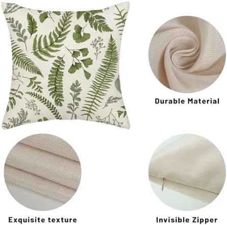 Sage Green Spring Pillow Covers 18x18 Inch 2 Pcs Vintage Leaf Plant Decor Throw Pillows Tropical Botanical Leaves Seasonal Outdoor Decoration Pillowcase Linen Cushion Cover for Couch Sofa - Image 7