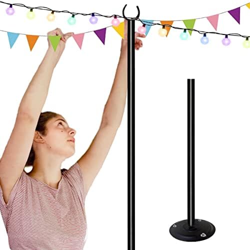 10ft String Light Pole for Hard Surfaces, Light Pole for Outdoor String Light, Perfect for Garden, Backyard, and Patio Lighting Stand for Parties, Wedding - Matte Black Finish - 1 Pack by Tigerden