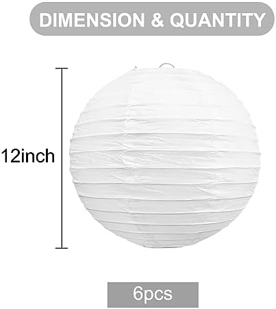 BEISHIDA 12 Inch White Paper Lanterns 6 Packs Hanging Round Chinese Lantern - Image 2