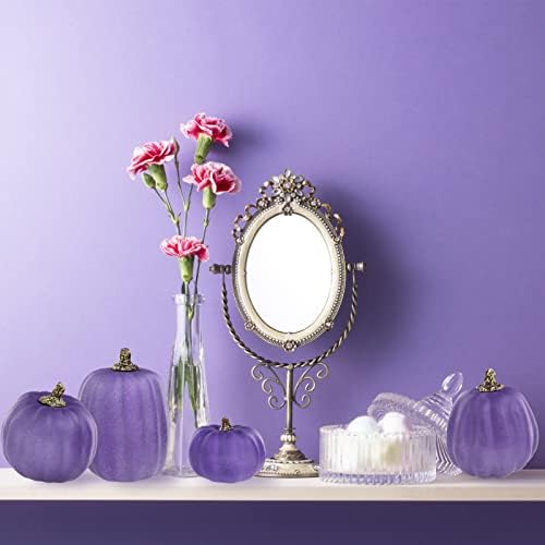 Winlyn 7 Pcs Assorted Sizes Purple Artificial Pumpkins and Gourds Decorative Halloween Pumpkins Foam Pumpkins for Gifts Chic Halloween Thanksgiving Fall Wedding Table Centerpiece Mantel Shelf Décor - Image 4