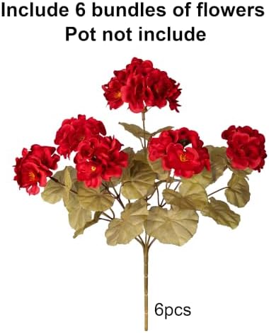 Fake Geraniums Artificial Flowers for Outdoors Fall Autumn Decoration, 6 Bundles Silk Geraniums Look Real Faux Fall Flowers Plants for Front Door Garden Planter Patio Balcony Yard Home Indoor, Red - Image 6