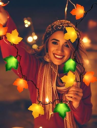 Fall Decorations Thanksgiving for Home, 8FT Halloween Decor Indoor Lights with 10 LED Maple Leaf, Connectable Novely Fairy String Lights Autumn Harvest Table Indoor Outdoor Decor Halloween Party Gifts - Image 3