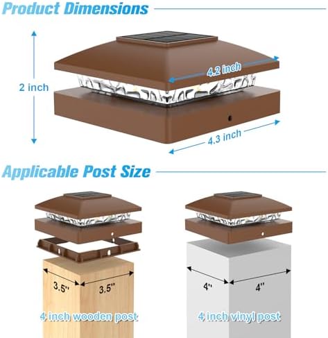 VOLISUN 4x4 Solar Post Cap Lights, 12 Pack Brown Waterproof Fence Lights - Image 2