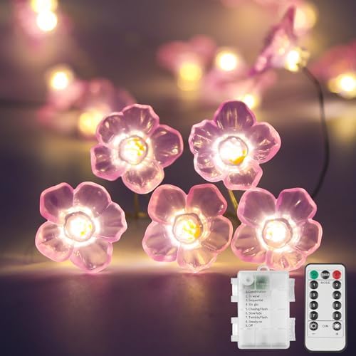 suddus 12.8ft 40 LED Pink Fairy Lights Cherry Blossom Battery Operated by SUDDUS
