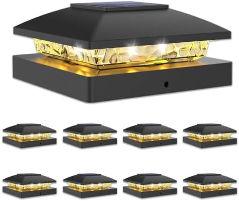 VOLISUN 4x4 Solar Post Cap Lights, 8 Pack Black Waterproof Fence Lights by VOLISUN