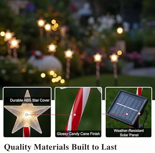 Solar Christmas Pathway Lights - 5 Designs (Star, Snowflake, Santa, Bell), Auto On/Off, Waterproof Warm White LED Color Stake Lights for Garden Yard Holiday Party Décor (Star) - Image 4