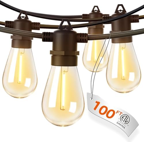 addlon 100FT Outdoor String Lights LED Waterproof Patio Lights with 32 Edison Dimmable Bulbs Shatterproof Hanging Lights for Outside Cafe Bistro Garden Balcony Porch Yard Gazebo Deck 2Packs*50FT by addlon
