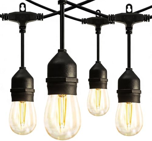 Banord Outdoor String Lights Commercial Grade 96ft Waterproof with 30 S14 Shatterproof Dimmable LED Bulbs, Heavy Duty Hanging Lights for Patio Garden Backyard Decoration, 2W 2x48ft Strands by Banord