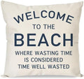 PANDICORN 18x18 Inch Throw Pillow Cover, Welcome to the Beach, Natural by PANDICORN