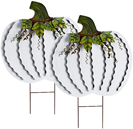 Metal Pumpkin Stakes Yard Signs Fall Decor Decorative Lawn Garden Stake by wovorins