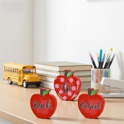 Smile Back to School Wooden Tabletop Decor - Red Apple "Back to School" Desktop Signs - Classroom & Home Office Decorations Gift - Image 6