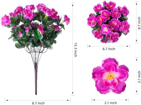 HyeFlora Artificial Faux Outdoor Flowers Plants for Spring Summer Decoration, Fake Silk Fuchsia Camellia UV Resistant Look Real for Planter Outside Front Door Porch Patio Balcony, 3 Large Bundles - Image 5