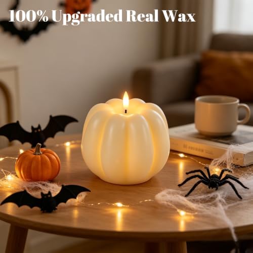 Wondise Fall Decorations Real Wax Pumpkin Candles with Remote Timer - Image 6