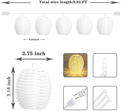 Vigdur Patio String Lights, 10FT Boho Rattan String Lights Plug in - Image 3