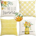 RABUSOFA Daisy Floral Vase Hello Summer Pillow Covers Set of 4,Seasonal Yellow Striped Outdoor Decorative Cushion Case Summer Decorations for Home Decor 20x20 Inch by RABUSOFA