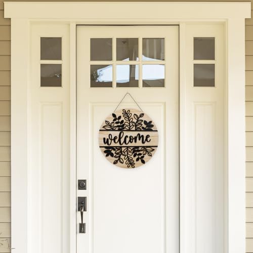 JarThenaAMCS 3D Black Leaves Welcome Door Sign Wooden Hanging Sign Rustic Front Door Hanger for Indoor Outdoor Farmhouse Home Porch Window Decor - Image 3