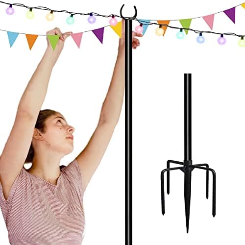 10ft String Light Pole for Soil Lawn, Light Pole for Outdoor String Light, Perfect for Garden, Backyard, and Patio Lighting Stand for Parties, Wedding - Matte Black Finish - 1 Pack by Tigerden
