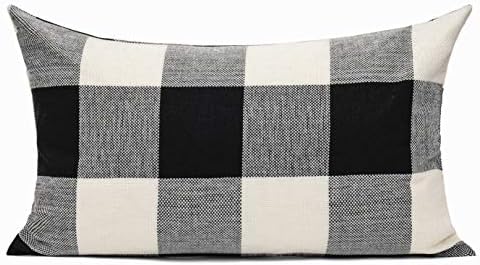 VAKADO 12x20 Set of 2 Black White Outdoor Throw Pillow Covers Buffalo Check Plaids Lumbar Farmhouse Retro Checkers Cotton Linen Cushion Cover Home Decor for Sofa Couch - Image 2