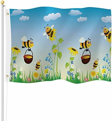 Yekiua Bees Flag 3X5 Ft Outdoor Cute Bees Collecting Honey Flowering Meadow Daisy Sunflower Summer Spring Premium Strongest Longest Lasting Flag Vivid Color With Brass Grommets Colorful by Yekiua