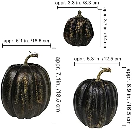 Winlyn 7 Pcs Assorted Artificial Gold Brush Black Pumpkins Rustic Decorative Halloween Faux Foam Pumpkins for Fall Halloween Thanksgiving Tabletop Centerpiece Mantel Kitchen Decor - Image 2