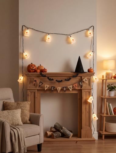 8.5FT Halloween LED Ghost String Lights Plug-In 10 White Ghosts Decor - Image 6