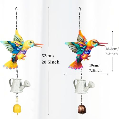 Metal Hummingbird Hanging Decor, Bird Wind Chime Bell Hanging Decor for Outdoor Garden Yard Doors Walls Living Rooms Bedrooms, 2 Pack (Bird-c-Kettle) - Image 3