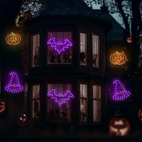 Halloween Decorations, Bat Pumpkin Hat Window Lights, 8 Modes Battery Operated Halloween Lights with Timer, Waterproof Window Silhouette Light for Indoor Window Door Yard Party Decor - Image 5