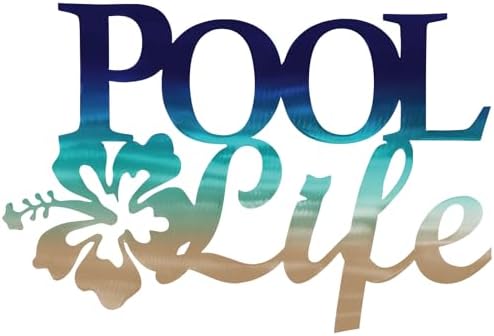 Tandefio Pool Life Metal Wall Art Decor Hibiscus Flower Coastal Metal Wall Art Tropical Outdoor Decor Swimming Pool Sign for Summer Beach Patio Living Room Bathroom Boat Decorations (Blue Gradient) - Image 6
