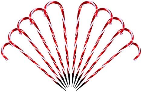 26" Christmas Candy Cane Pathway Lights, Outdoor Yard Decor Set of 10, Red - Image 3