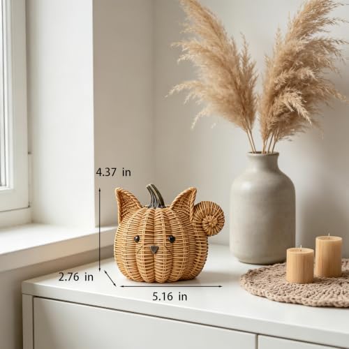 Fall Decor Animal Pumpkin Decorations – Squirrel Fake Pumpkin Resin Woven Design Animal Figurines for Table Shelf Mantel, Thanksgiving Halloween Decorations Gifts for Autumn Decor(Rattan Color) - Image 5