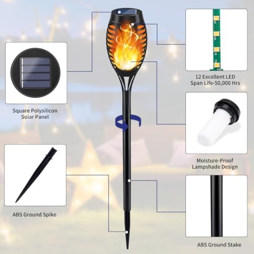 KYEKIO 16Pack Solar Torch Light with Flickering Flame for Halloween Decor - Image 5