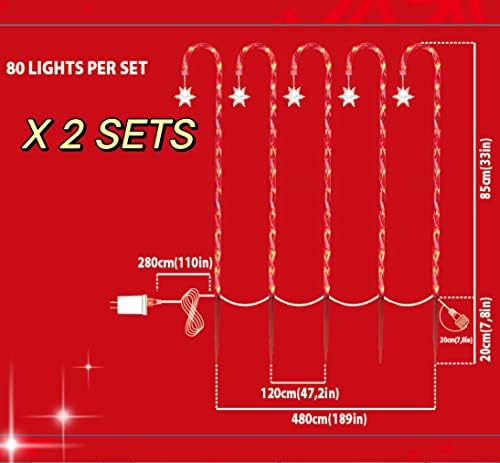 LAMPHOME 10 Pack 33" Christmas Candy Cane Pathway Markers, Xmas Pathway Lights Outdoor with 80 Warm White Lights for Walkway Garden Lawn Holiday Decorations - Image 6