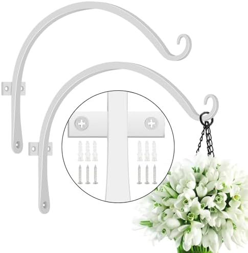 FEED GARDEN 2 Pack 12 Inch Hanging Plant Bracket Wall Hooks Decorative Plant Hangers for Outdoor Hanging Bird Feeders, Wind Chimes, Plant Baskets, White by FEEDGARDEN