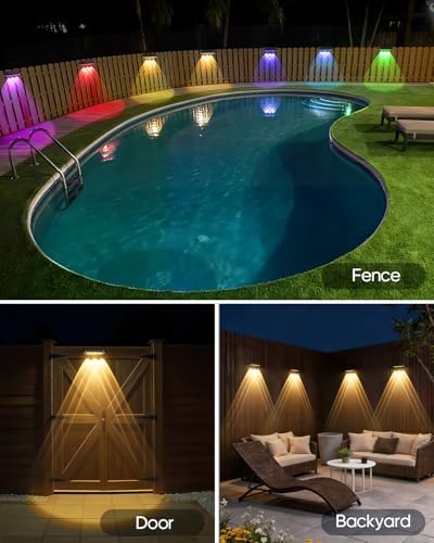 Solar Fence Lights Outdoor, Warm White & RGB 7 Color Changing, IP65 Waterproof, Dusk to Dawn Solar Deck Light for Patio, Railing, Pool, Porch, Backyard, Wall Decor, 8 Packs - Image 6