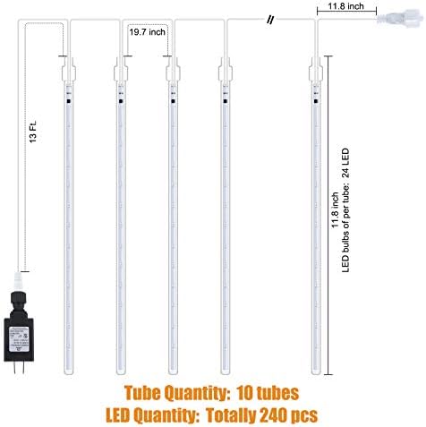 Meteor Shower Lights Outdoor, 11.8 Inches 10 Tubes 240 LED Snowfall Light, Waterproof Meteor Christmas Lights, Hanging Falling Rain Light for Tree Bushes Holiday Party Christmas Decor, Multicolored - Image 5