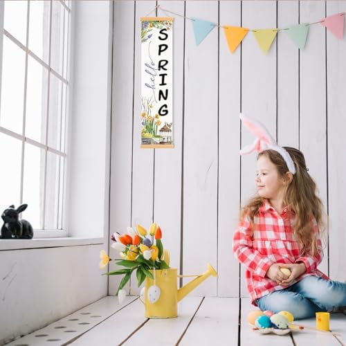 Hello Spring Porch Banner, Rustic Floral Birdcage Door Banner, Hanging Decoration for Indoor Outdoor Home Farmhouse Yard Springtime Party Decor, Seasonal Spring Welcome Flags - Image 6