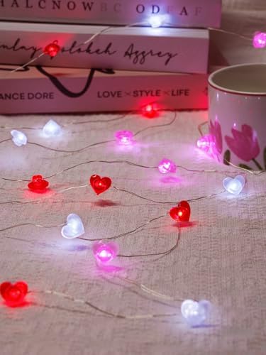 Heart Fairy Lights Battery Operated Valentines String Lights Red Pink White - Image 5