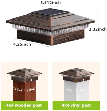 JOFIOS Solar Post Cap Lights 4pack,Warm & Cool Light,for 4x4 Posts Copper - Image 5