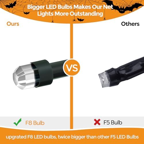 WBao Orange Purple Halloween Lights Outdoor 200LED F8 Big Bulbs, 8.4ft x 5.2ft Halloween Net Lights with 8 Modes, Timer, Connectable, Waterproof & Dark Green Wire for Lawn, Bushes Outdoor Decorations - Image 2