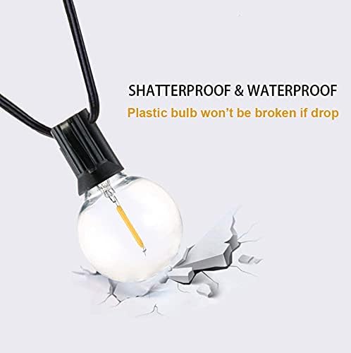 Outdoor String Lights 50FT G40 LED Globe Bulbs - Shatterproof, Connectable, Waterproof - 27 Bulbs (2 Extra), 25 E12 Hanging Lights for Patio, Bistro, Pergola, Gazebo - Image 3