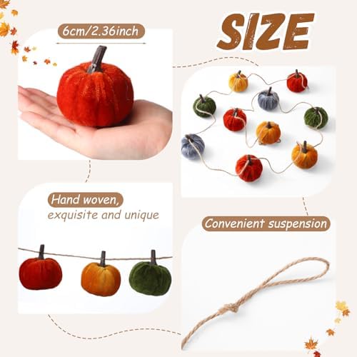Mindsoft 8.2 ft Fall Pumpkin Garland Halloween Velvet Pumpkins - Image 2